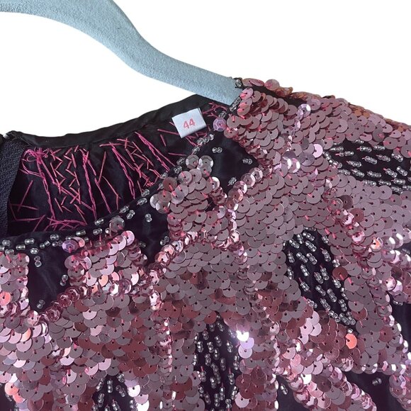 Vintage Womens Top Size 44 Pink Handmade Beaded Sequin Flame Pattern Pure Silk - Picture 13 of 13